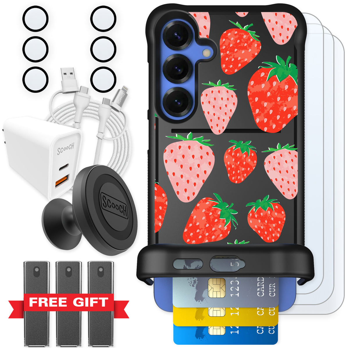 Scooch Wingmate Strawberry Fields for Galaxy S25+ — Ultimate Bundle