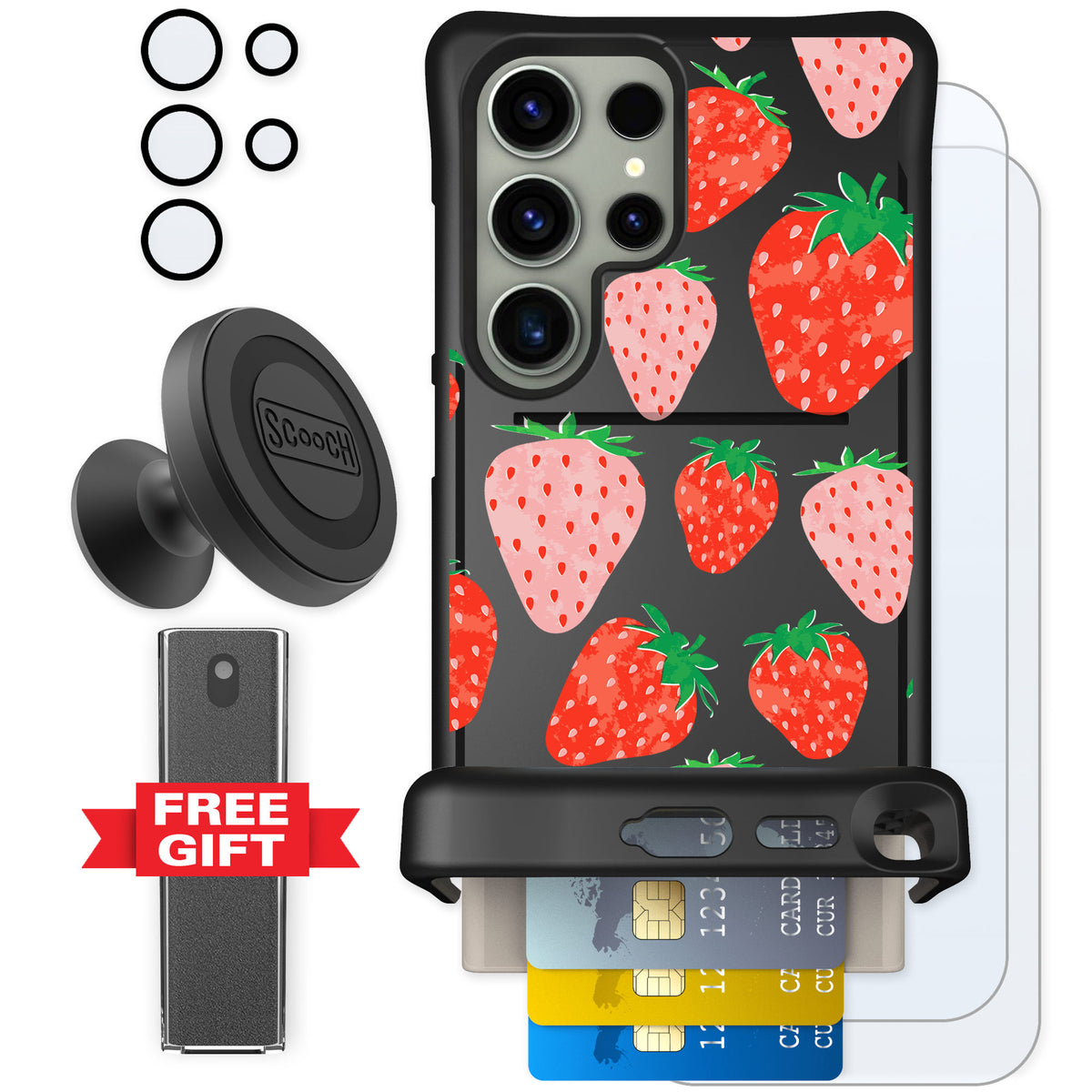 Scooch Wingmate Strawberry Fields for Galaxy S24 Ultra — Defender Bundle