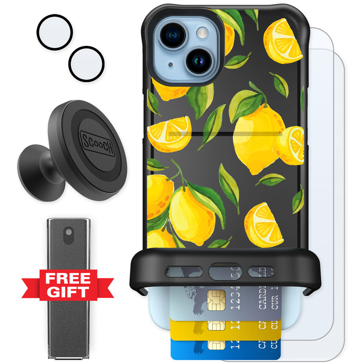 Scooch Wingmate Amalfi Lemons for iPhone 15 Plus — Defender Bundle
