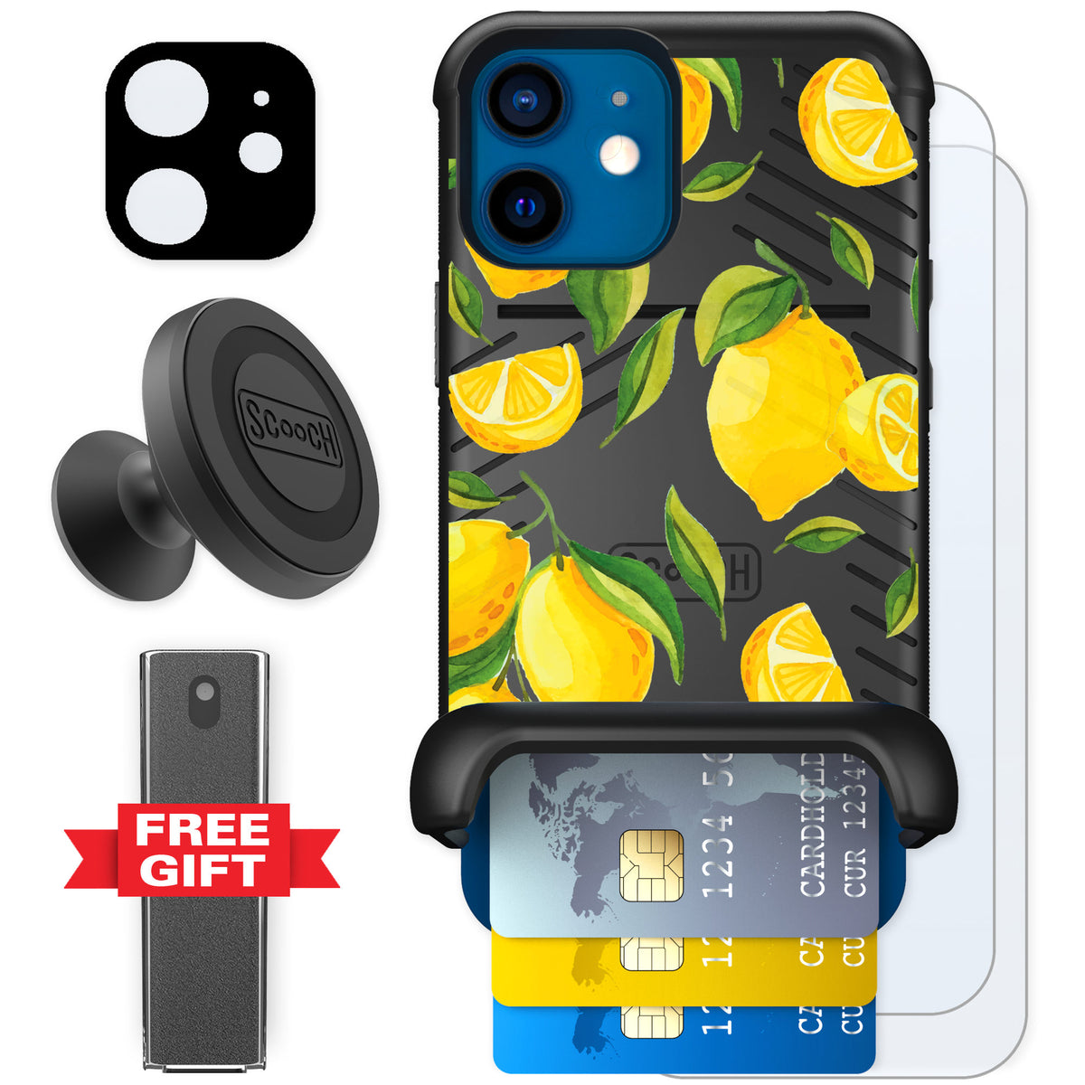 Scooch Wingmate Amalfi Lemons for iPhone 12 mini — Defender Bundle