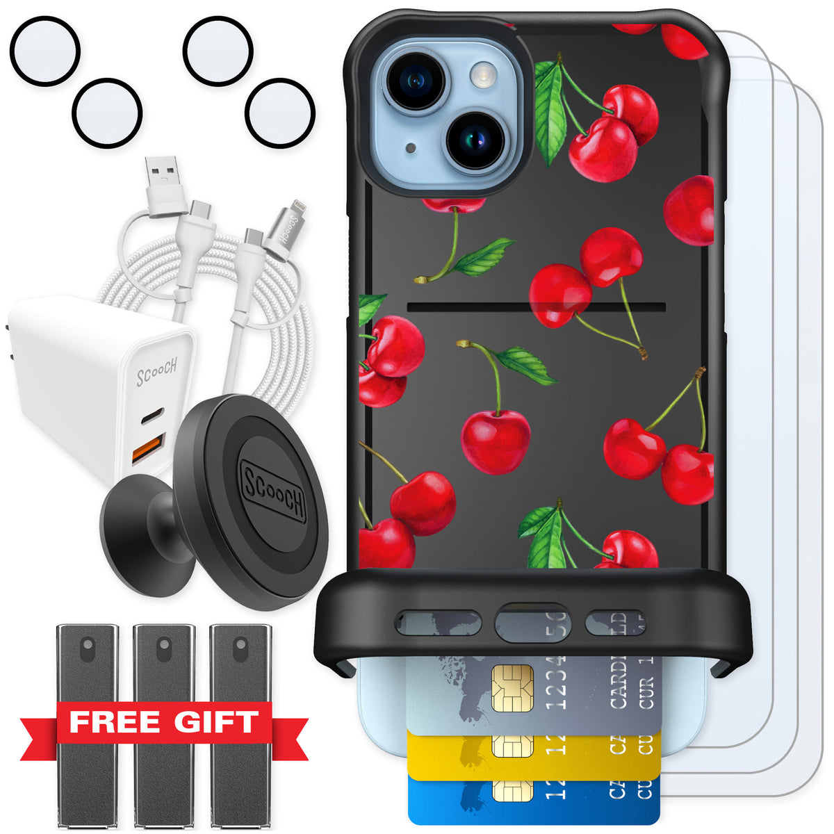 Scooch Wingmate Very Cherry for iPhone 14 Plus — Ultimate Bundle