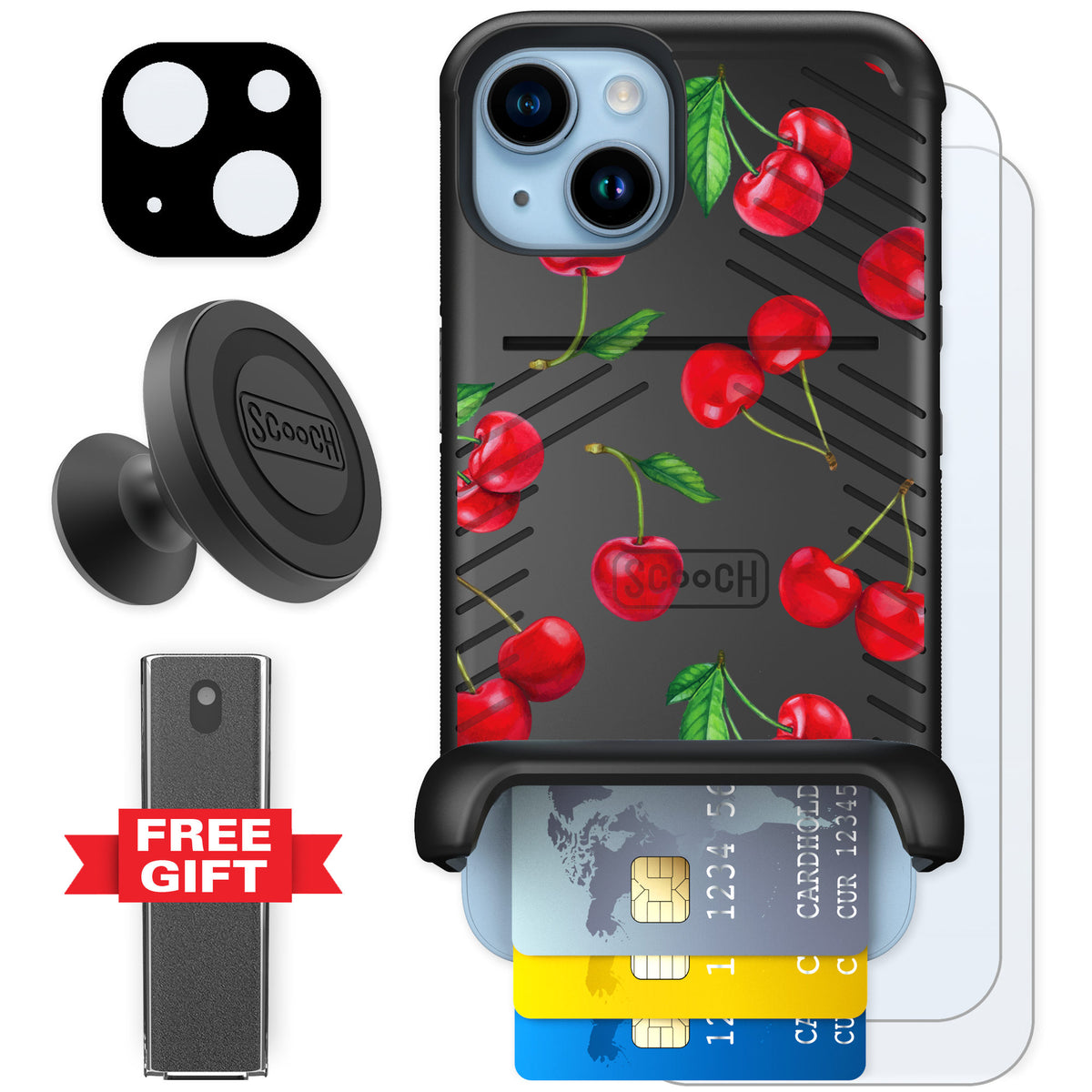 Scooch Wingmate Very Cherry for iPhone 14 — Defender Bundle