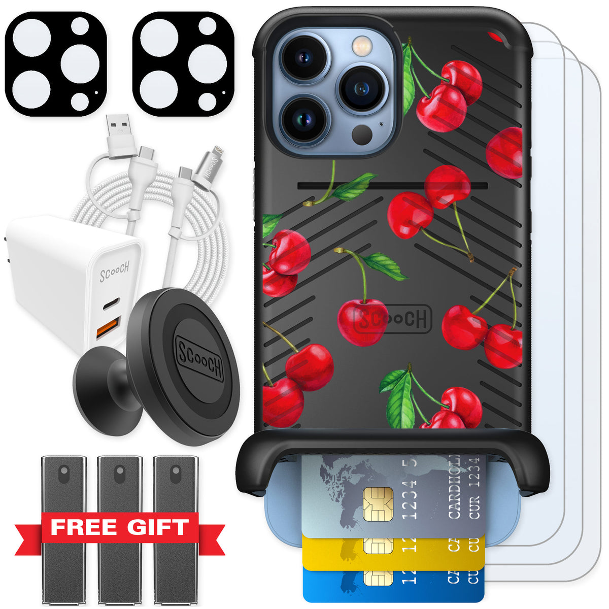 Scooch Wingmate Very Cherry for iPhone 13 Pro Max — Ultimate Bundle