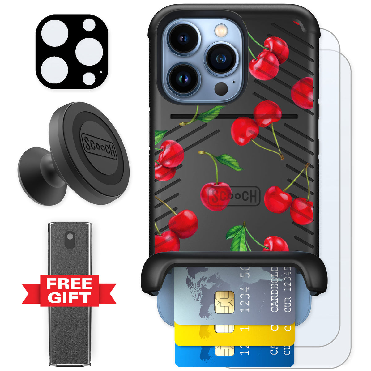 Scooch Wingmate Very Cherry for iPhone 13 Pro — Defender Bundle