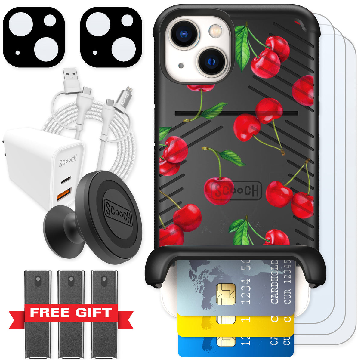 Scooch Wingmate Very Cherry for iPhone 13 — Ultimate Bundle