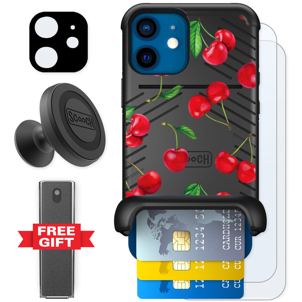 Scooch Wingmate Very Cherry for iPhone 12 mini — Defender Bundle