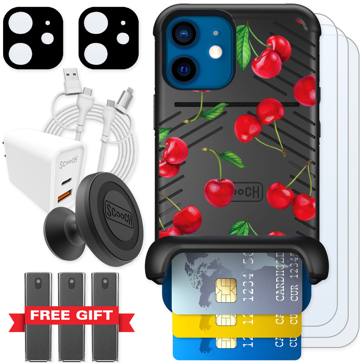 Scooch Wingmate Very Cherry for iPhone 12 mini — Ultimate Bundle