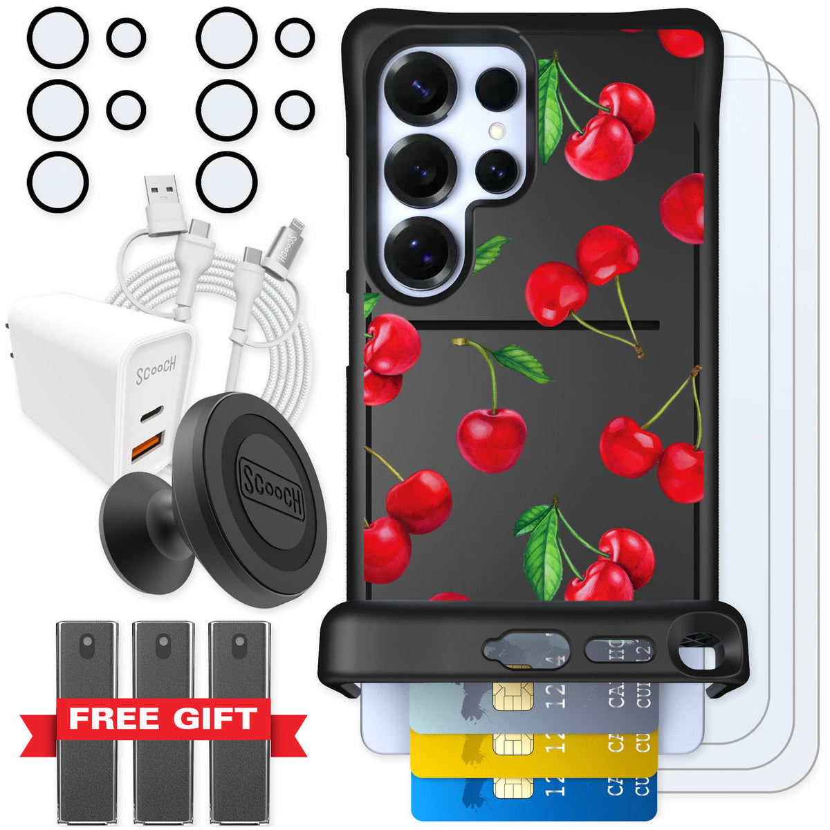 Scooch Wingmate Very Cherry for Galaxy S25 Ultra — Ultimate Bundle