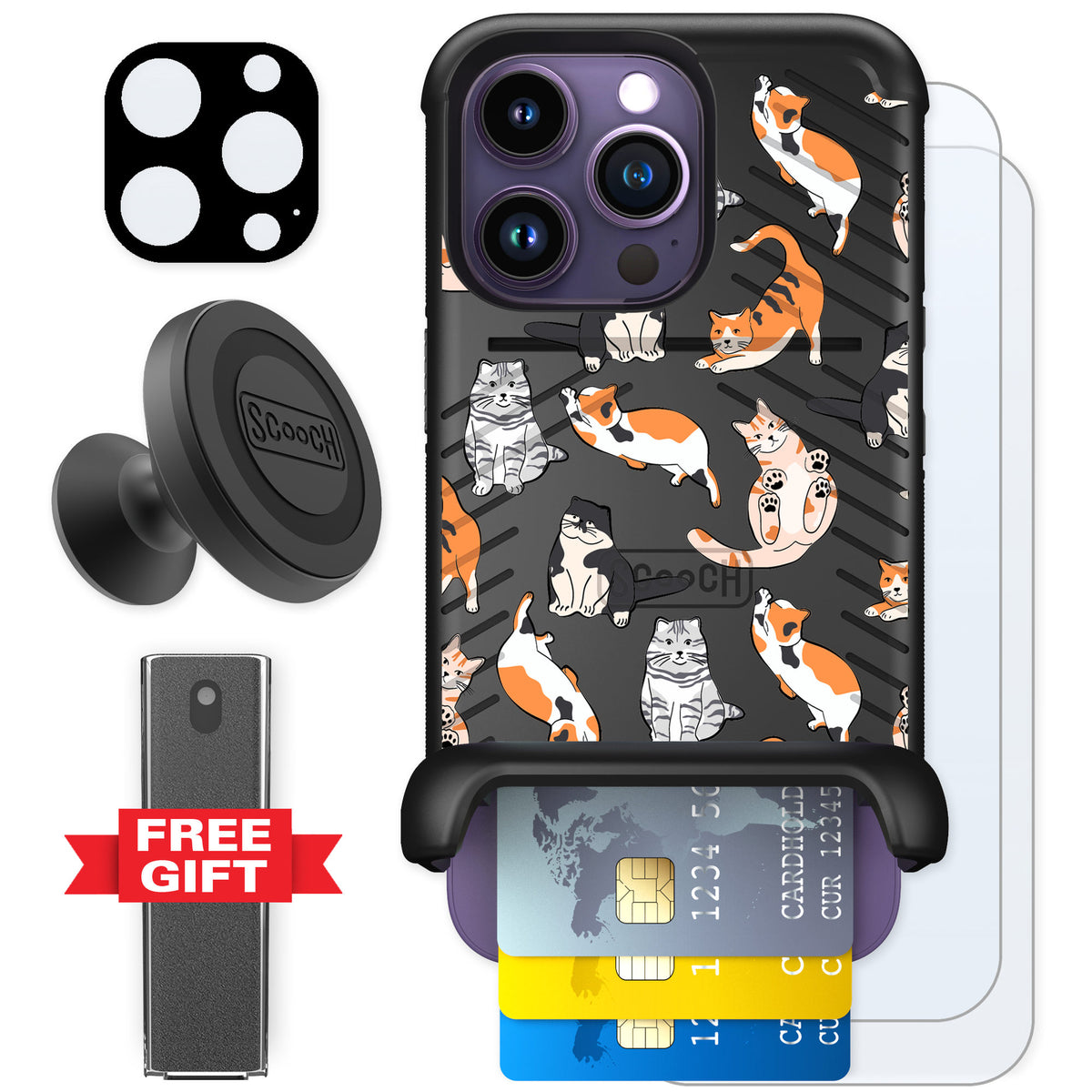 Scooch Wingmate Kitty Crew for iPhone 14 Pro — Defender Bundle