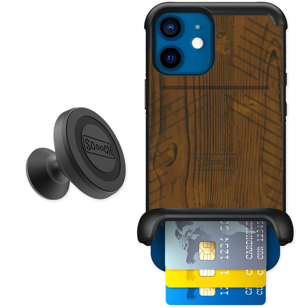 Scooch Wingmate Wood Grain for iPhone 12 — Starter Bundle