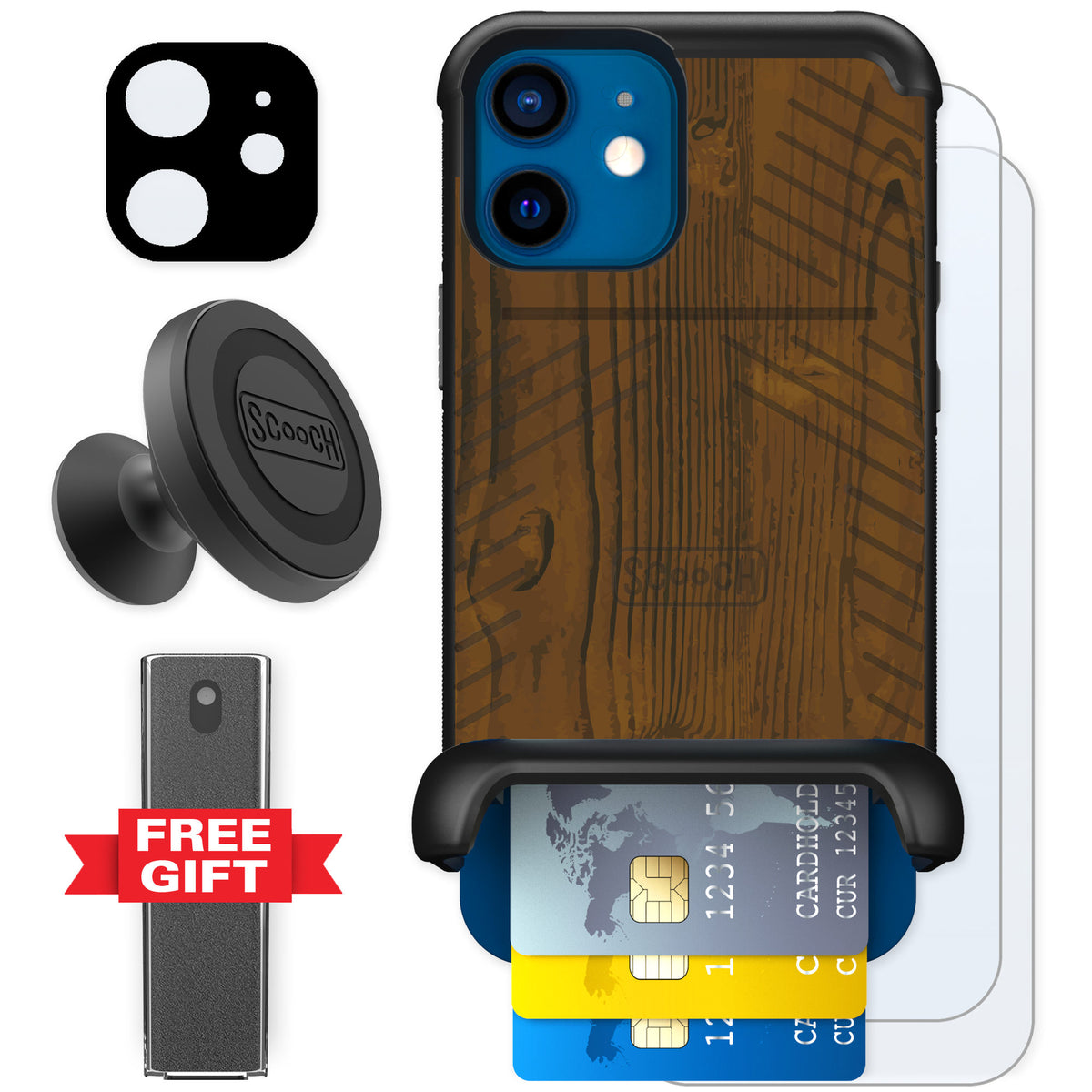 Scooch Wingmate Wood Grain for iPhone 12 — Defender Bundle