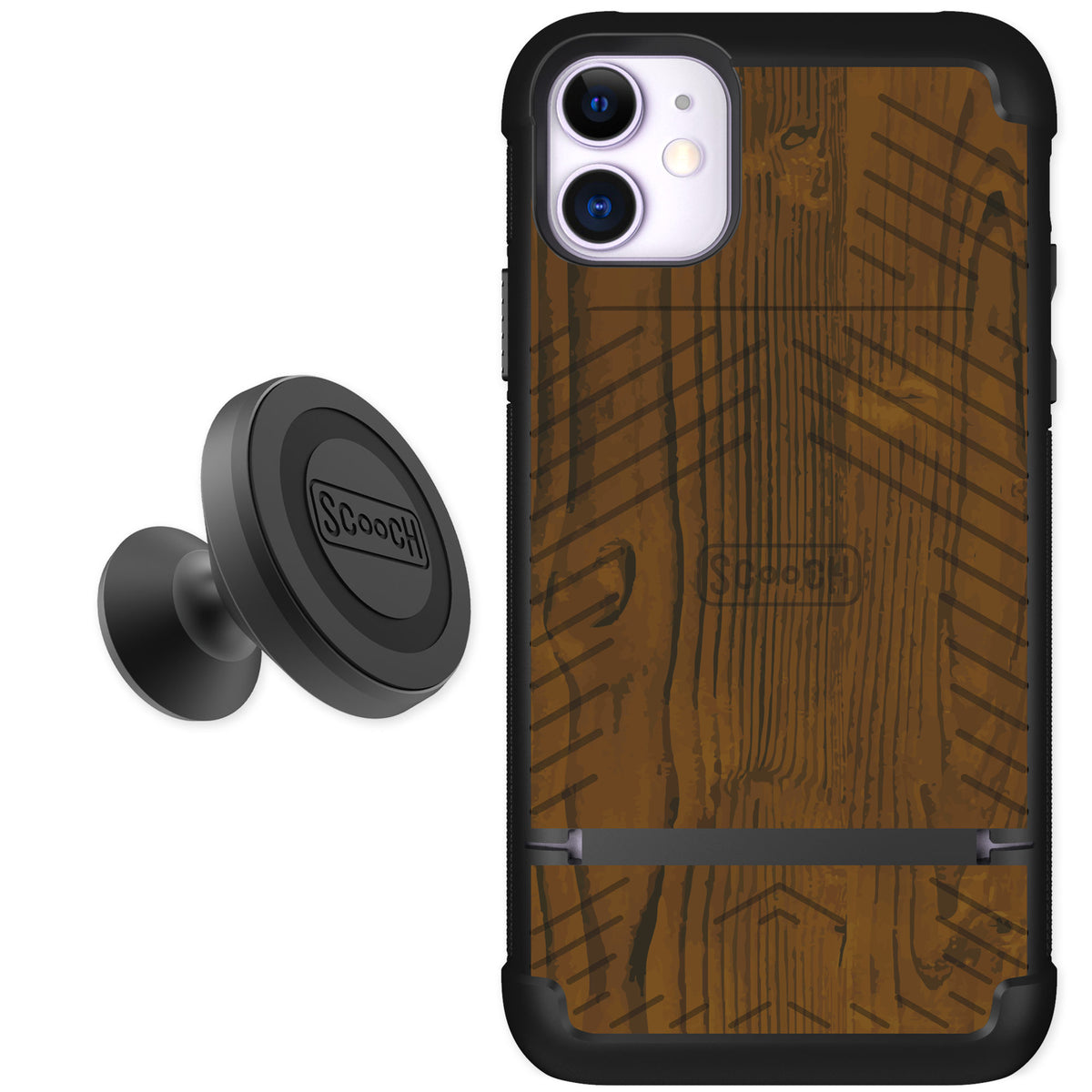 Scooch Wingmate Wood Grain for iPhone 11 — Starter Bundle