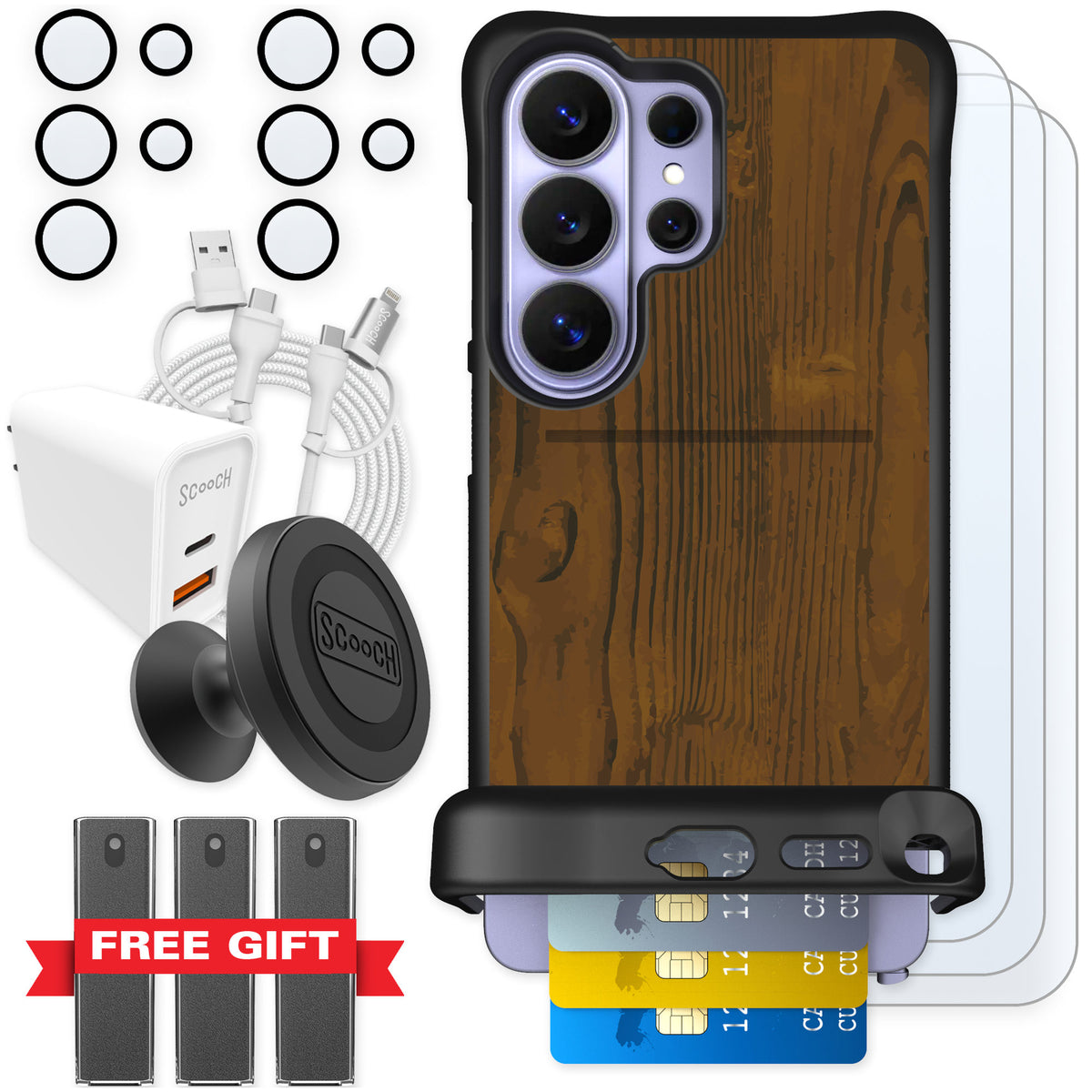 Scooch Wingmate Wood Grain for Galaxy S26 Ultra — Ultimate Bundle