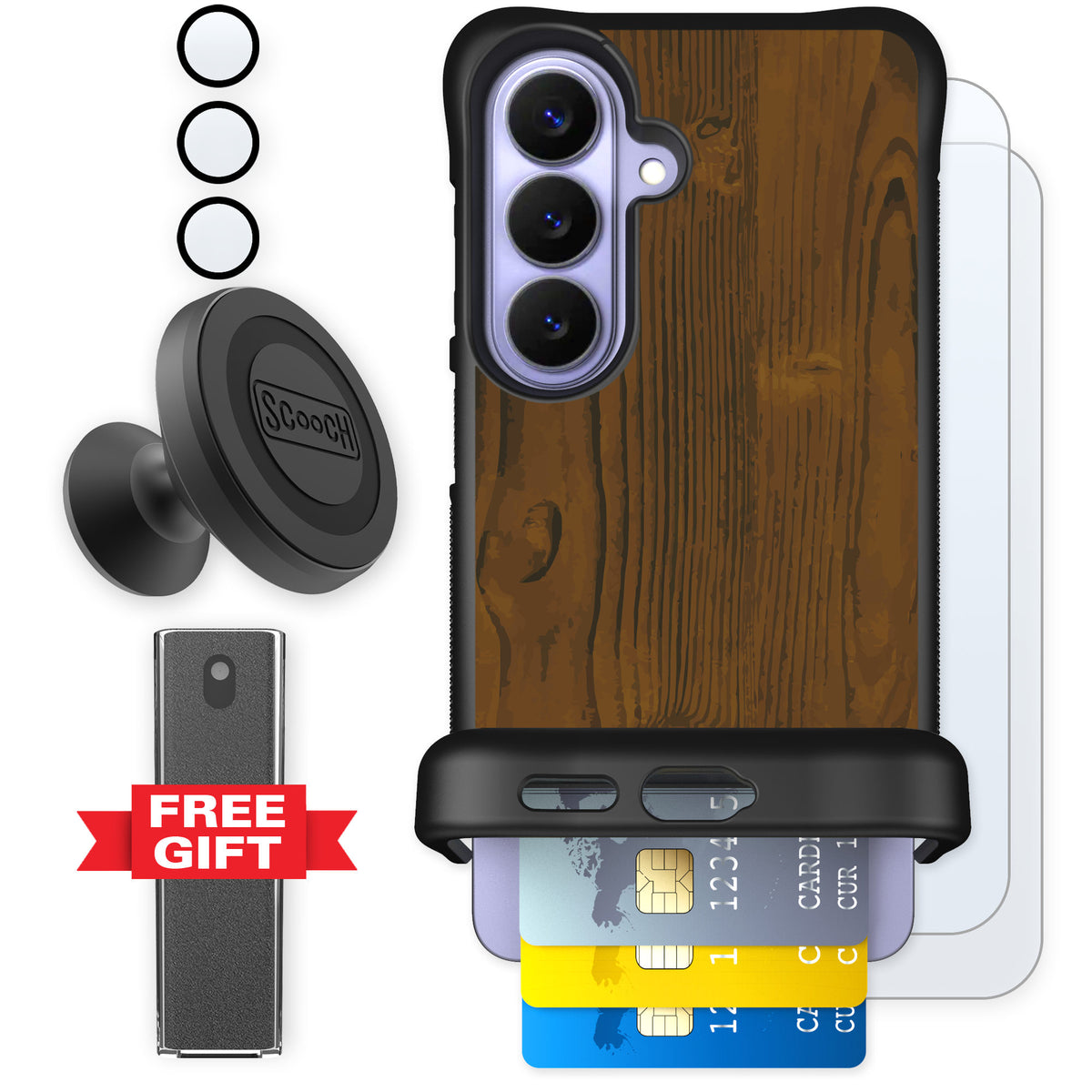 Scooch Wingmate Wood Grain for Galaxy S26 — Defender Bundle