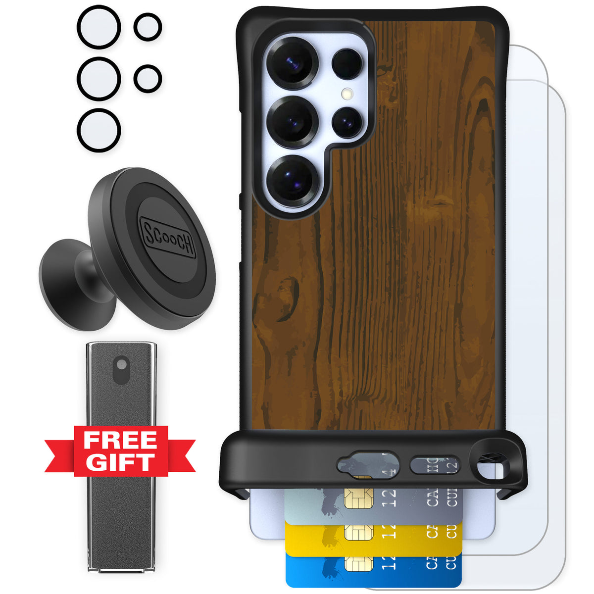 Scooch Wingmate Wood Grain for Galaxy S25 Ultra — Defender Bundle