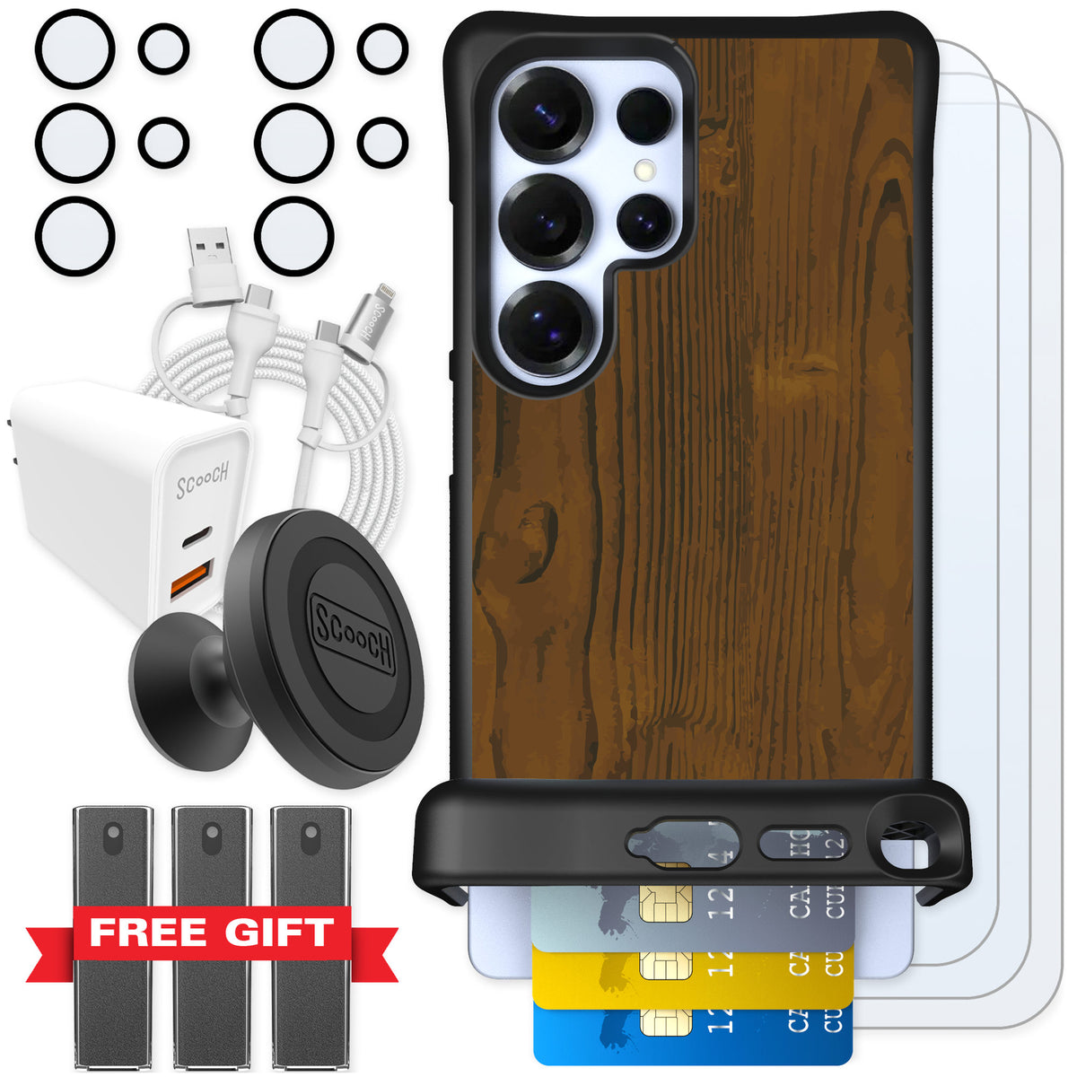 Scooch Wingmate Wood Grain for Galaxy S25 Ultra — Ultimate Bundle