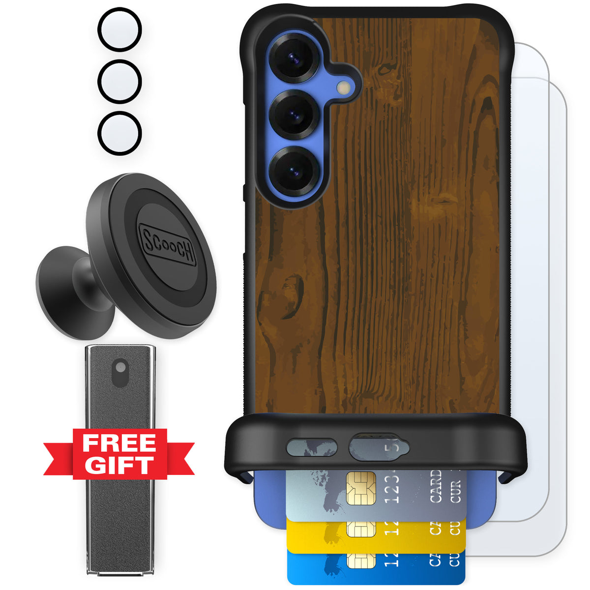 Scooch Wingmate Wood Grain for Galaxy S25+ — Defender Bundle