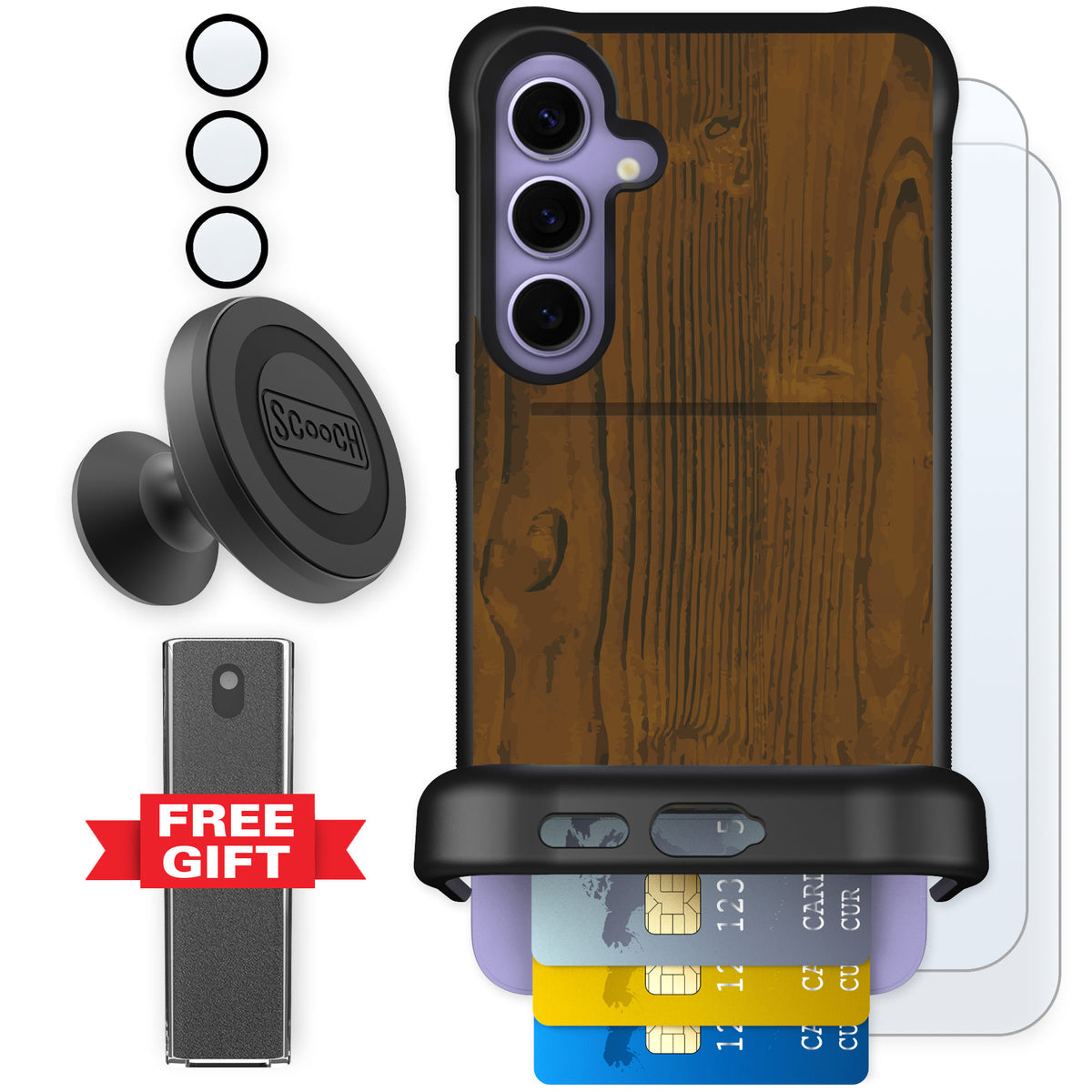 Scooch Wingmate Wood Grain for Galaxy S24+ — Defender Bundle