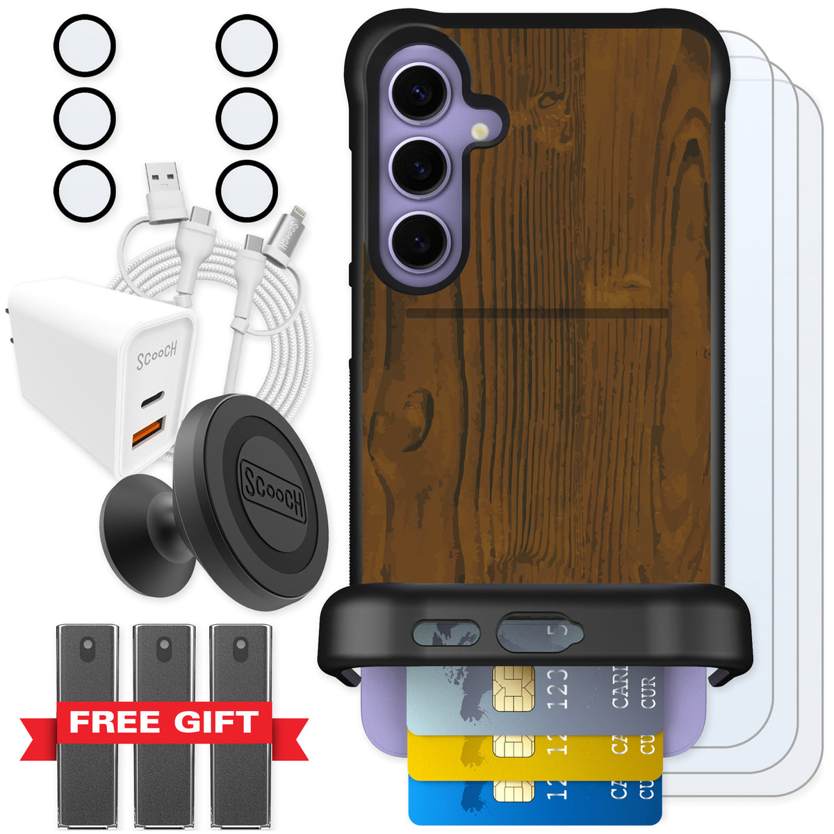 Scooch Wingmate Wood Grain for Galaxy S24+ — Ultimate Bundle