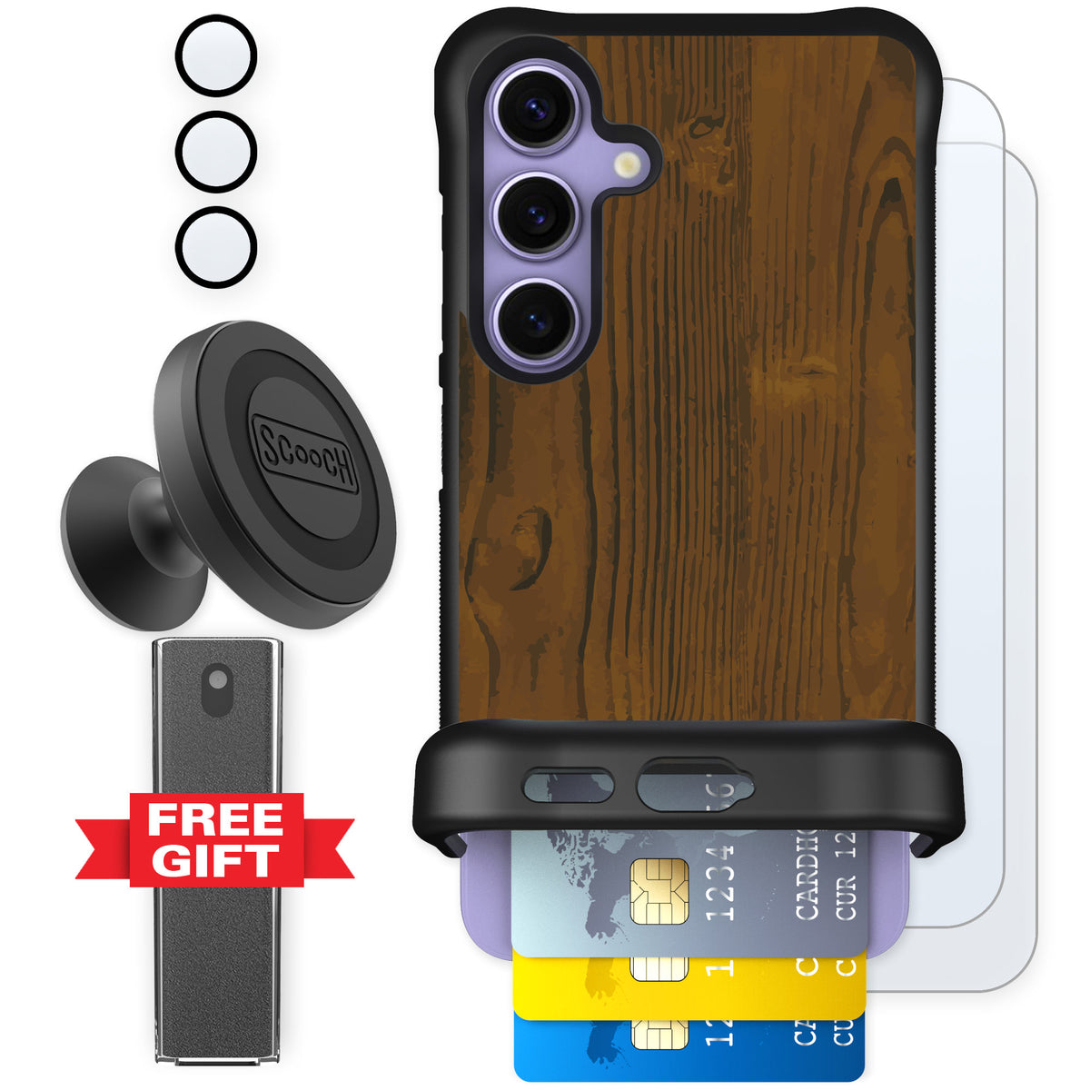 Scooch Wingmate Wood Grain for Galaxy S24 — Defender Bundle