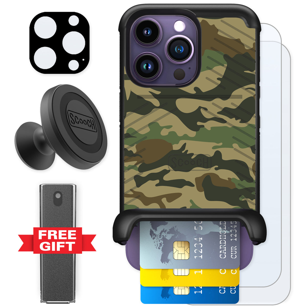 Scooch Wingmate Classic Camo for iPhone 14 Pro — Defender Bundle