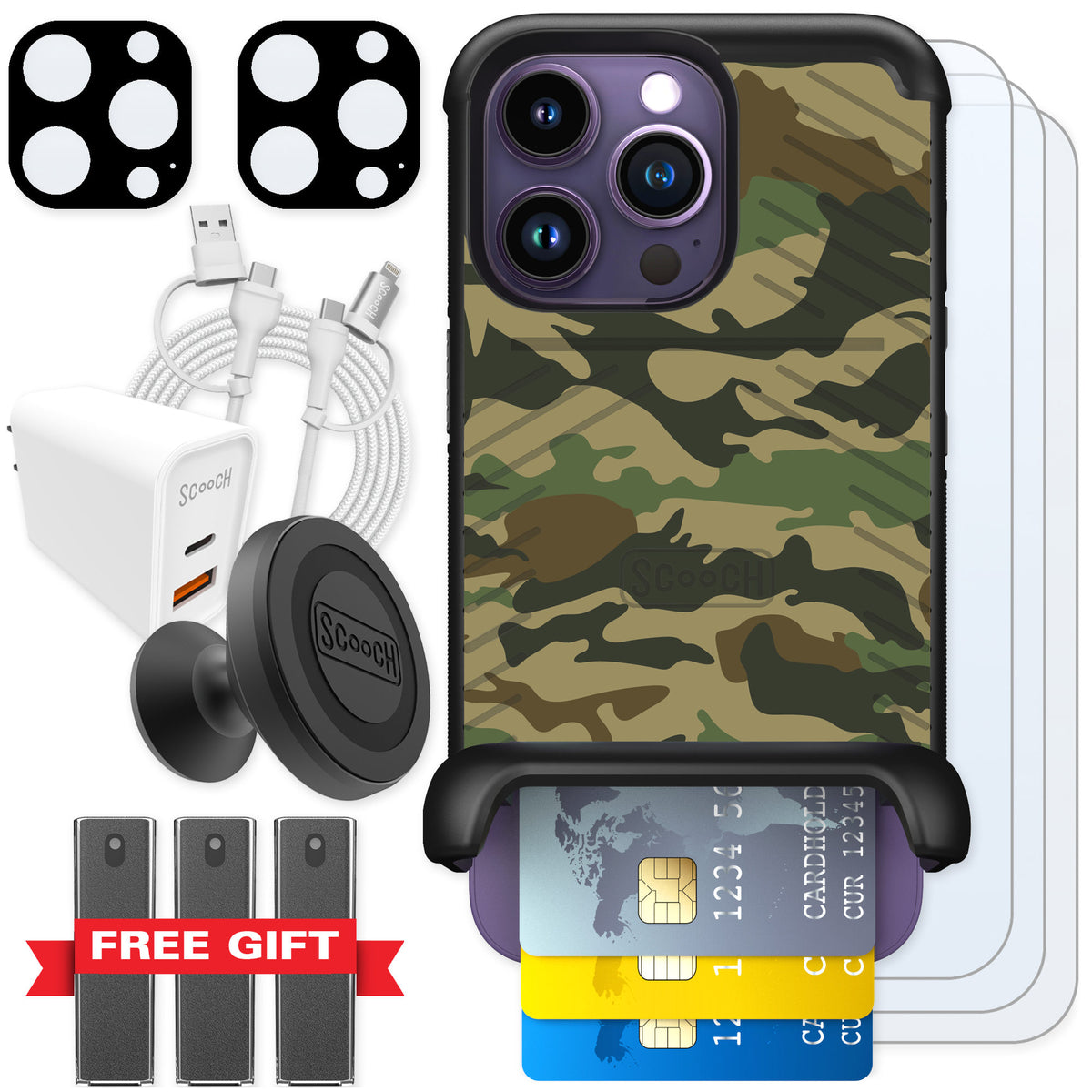 Scooch Wingmate Classic Camo for iPhone 14 Pro — Ultimate Bundle