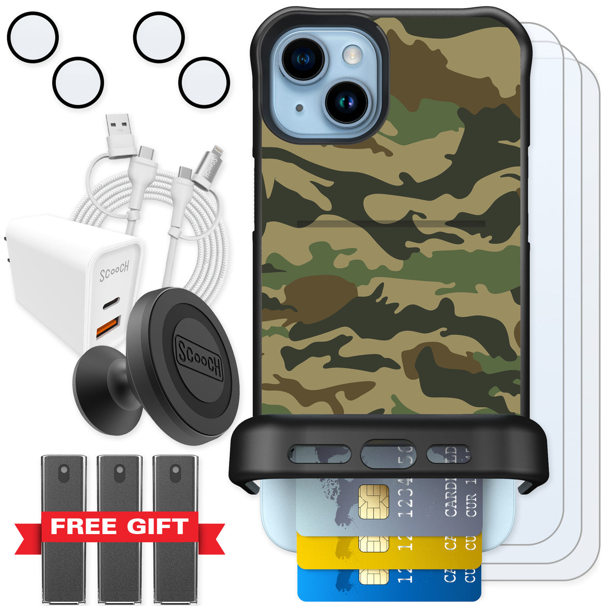 Scooch Wingmate Classic Camo for iPhone 14 Plus — Ultimate Bundle