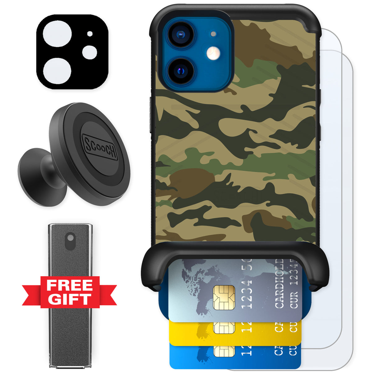Scooch Wingmate Classic Camo for iPhone 12 mini — Defender Bundle