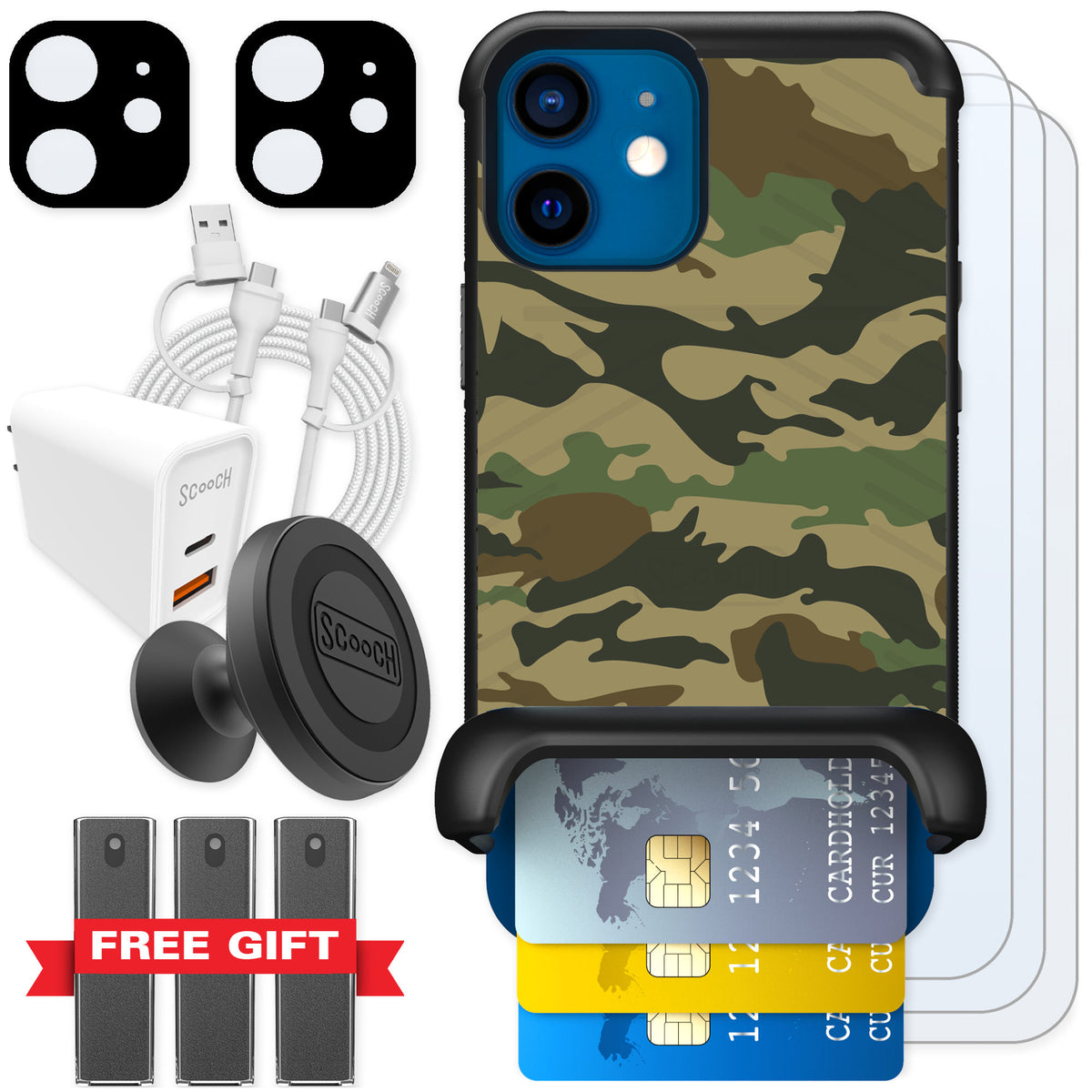 Scooch Wingmate Classic Camo for iPhone 12 mini — Ultimate Bundle