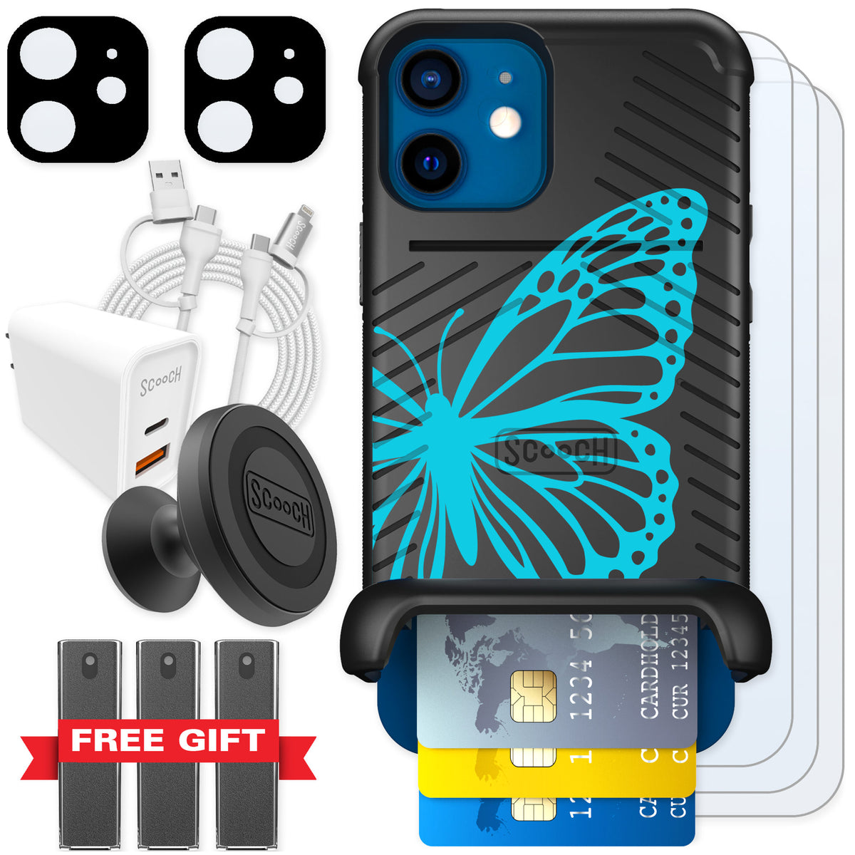Scooch Wingmate Azure Butterfly for iPhone 12 — Ultimate Bundle