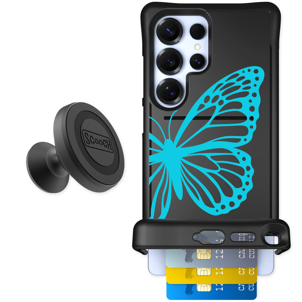 Scooch Wingmate Azure Butterfly for Galaxy S25 Ultra — Starter Bundle
