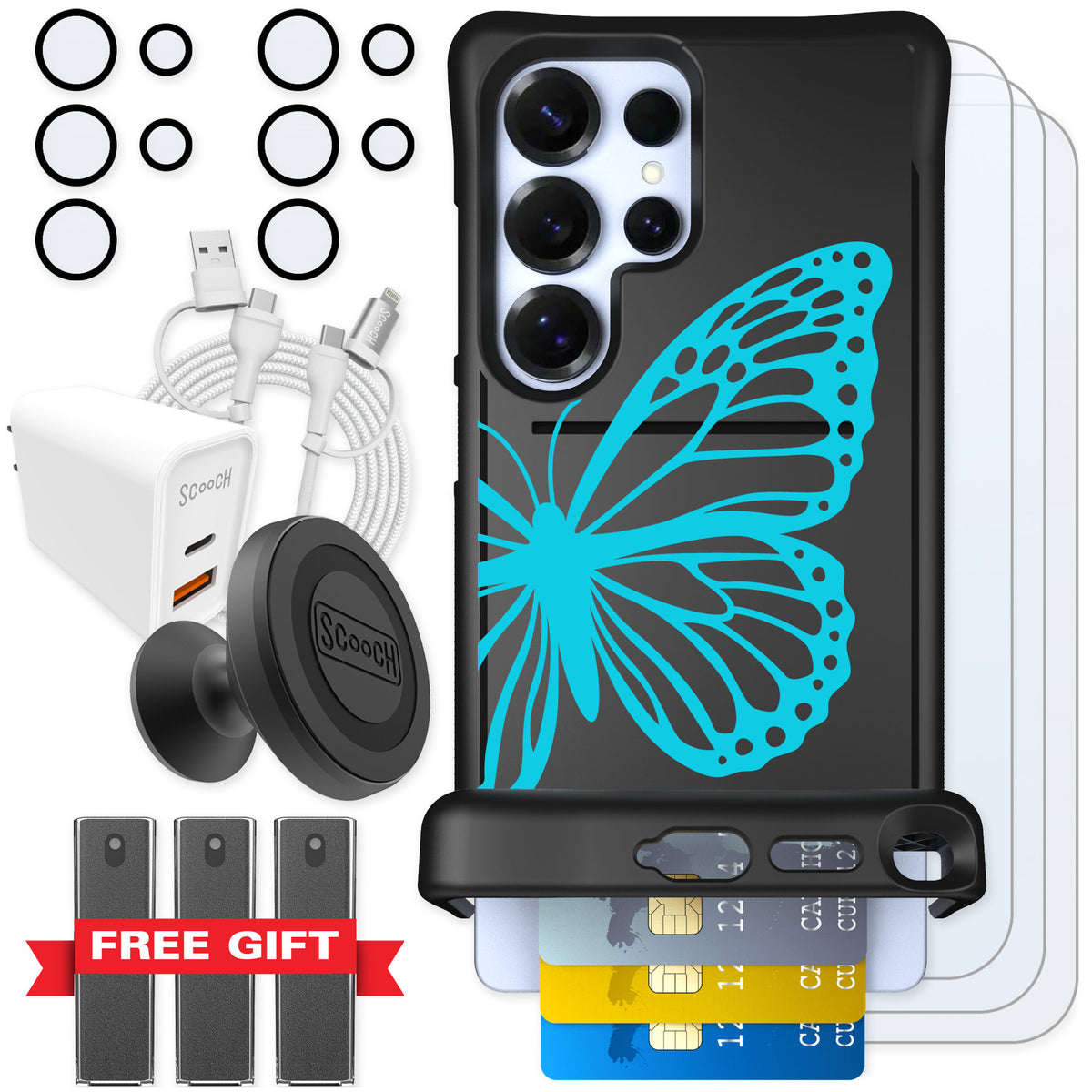 Scooch Wingmate Azure Butterfly for Galaxy S25 Ultra — Ultimate Bundle
