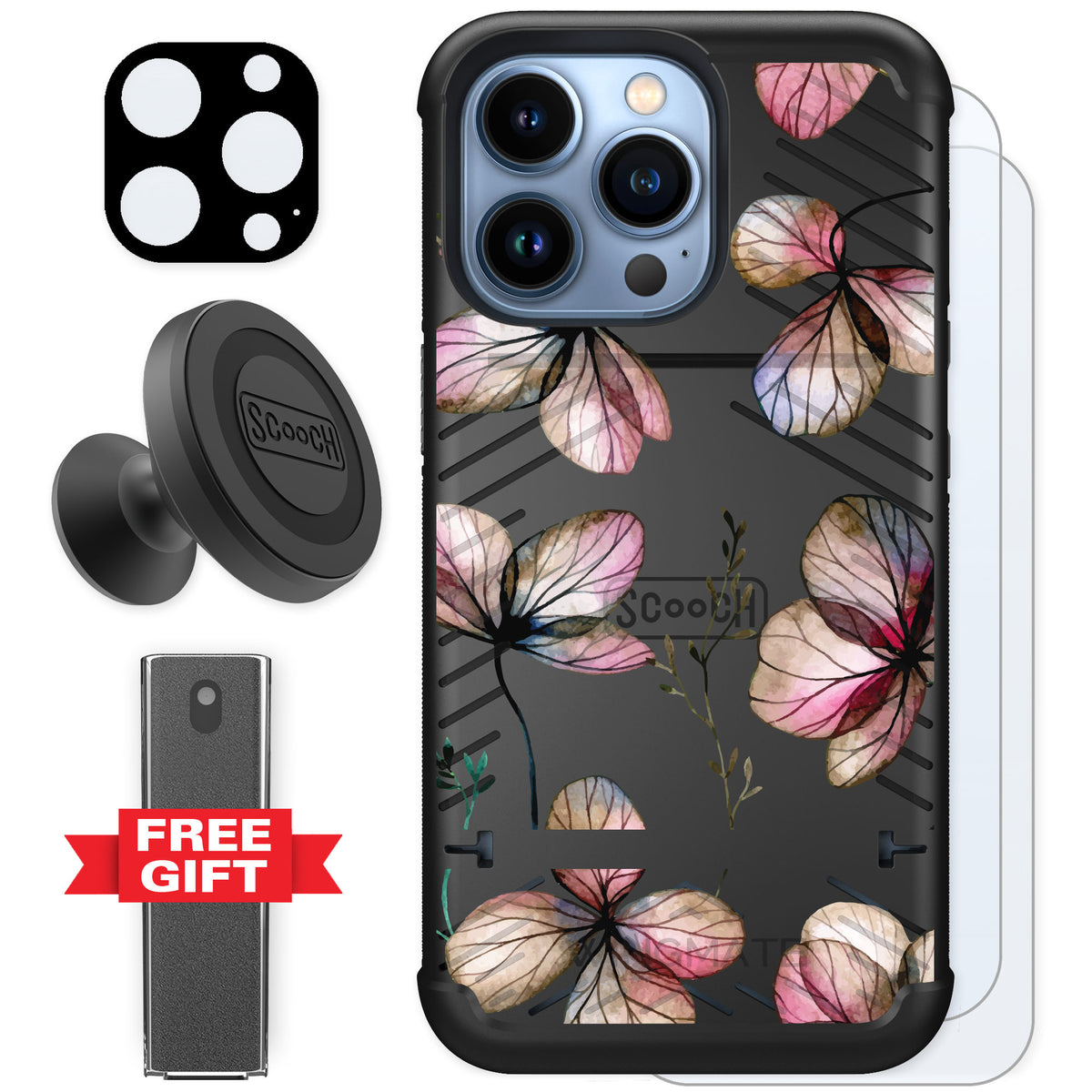 Scooch Wingmate Dried Flowers for iPhone 13 Pro — Defender Bundle