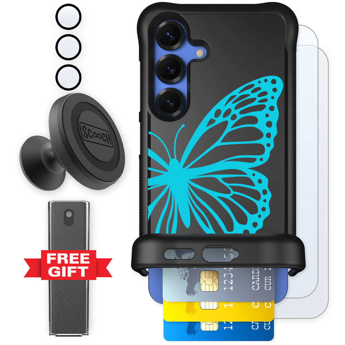 Scooch Wingmate Azure Butterfly for Galaxy S25 — Defender Bundle