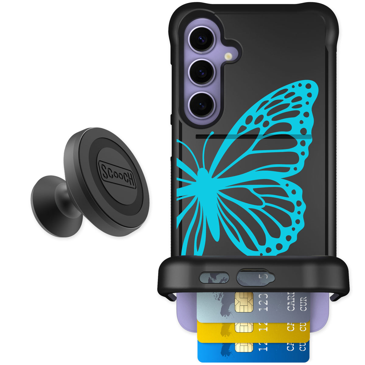 Scooch Wingmate Azure Butterfly for Galaxy S24+ — Starter Bundle