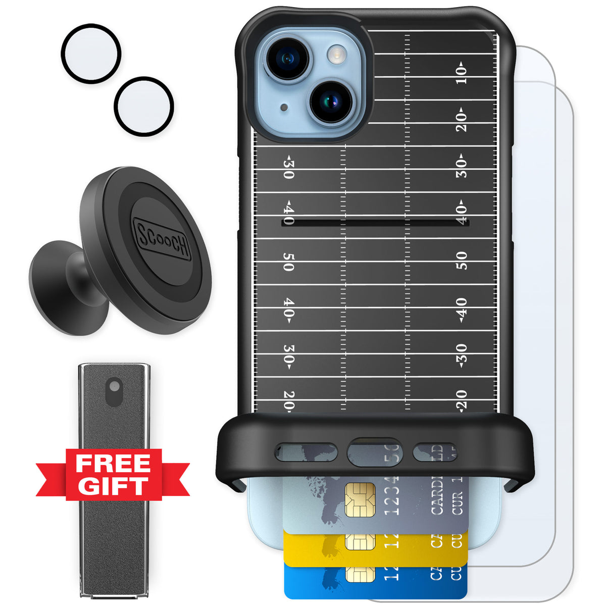 Scooch Wingmate Yard Lines for iPhone 14 Plus — Defender Bundle