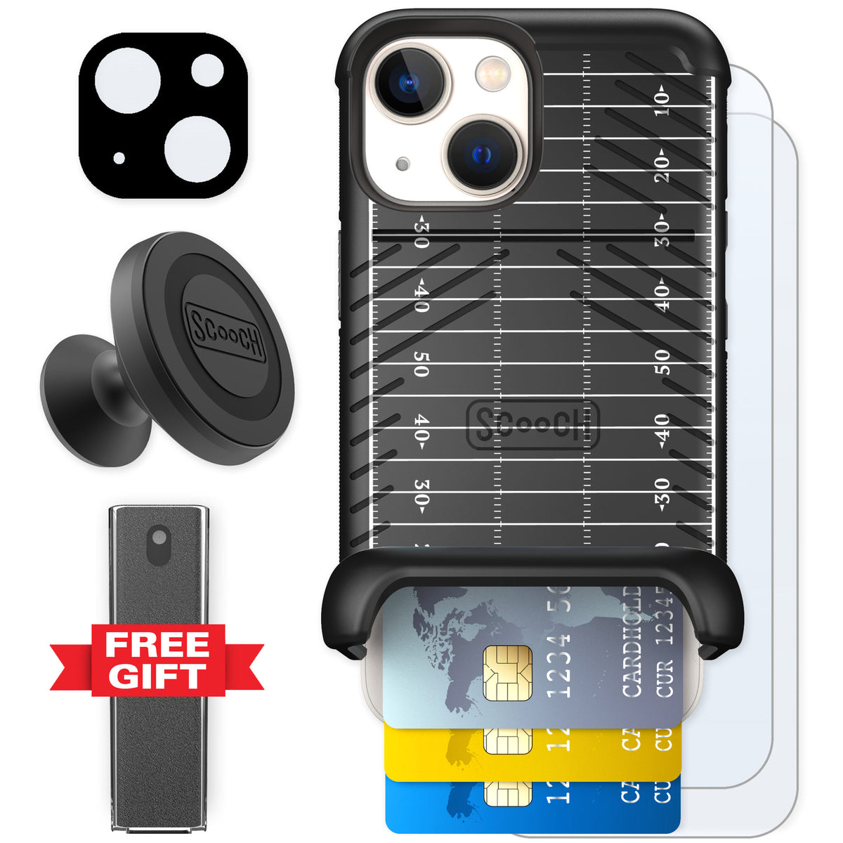 Scooch Wingmate Yard Lines for iPhone 13 mini — Defender Bundle