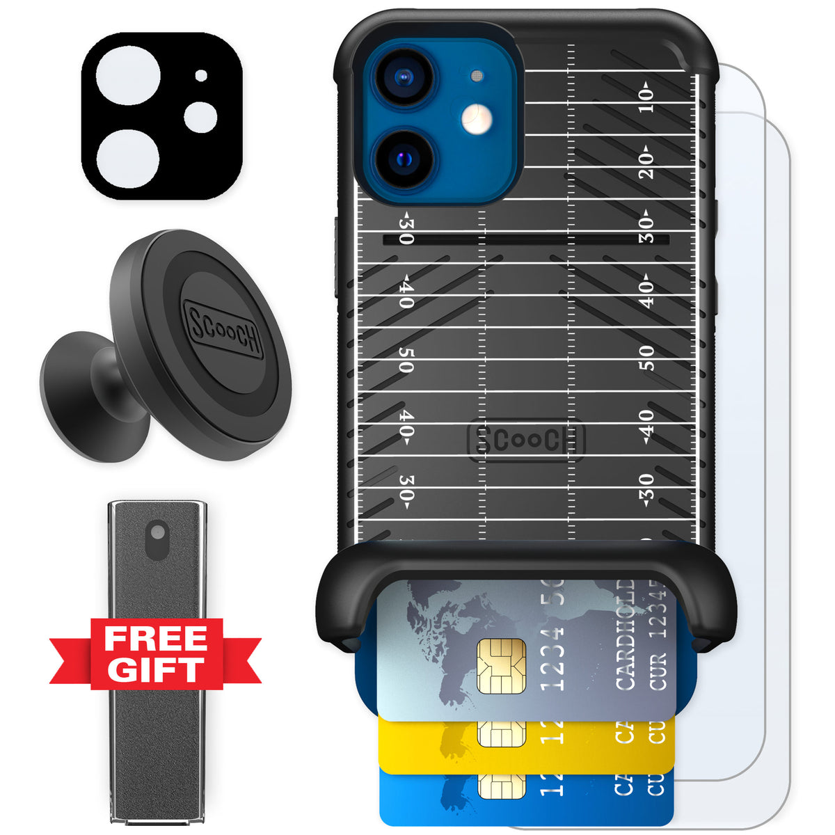Scooch Wingmate Yard Lines for iPhone 12 mini — Defender Bundle