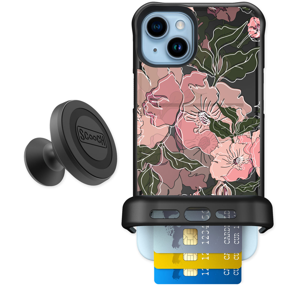 Scooch Wingmate Blush Botanical for iPhone 15 Plus — Starter Bundle