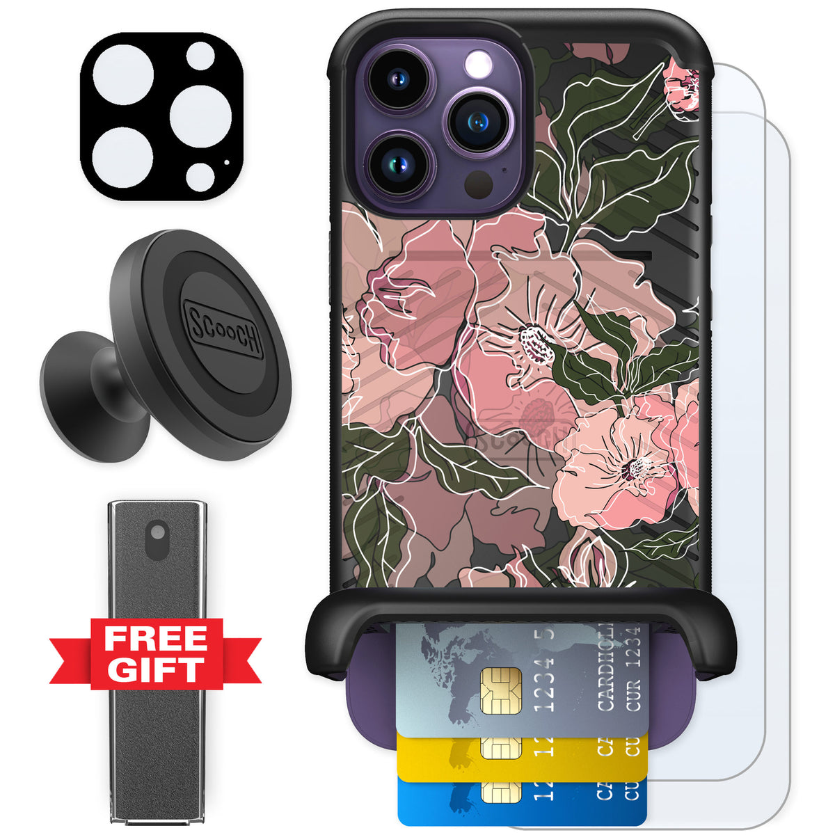 Scooch Wingmate Blush Botanical for iPhone 14 Pro Max — Defender Bundle