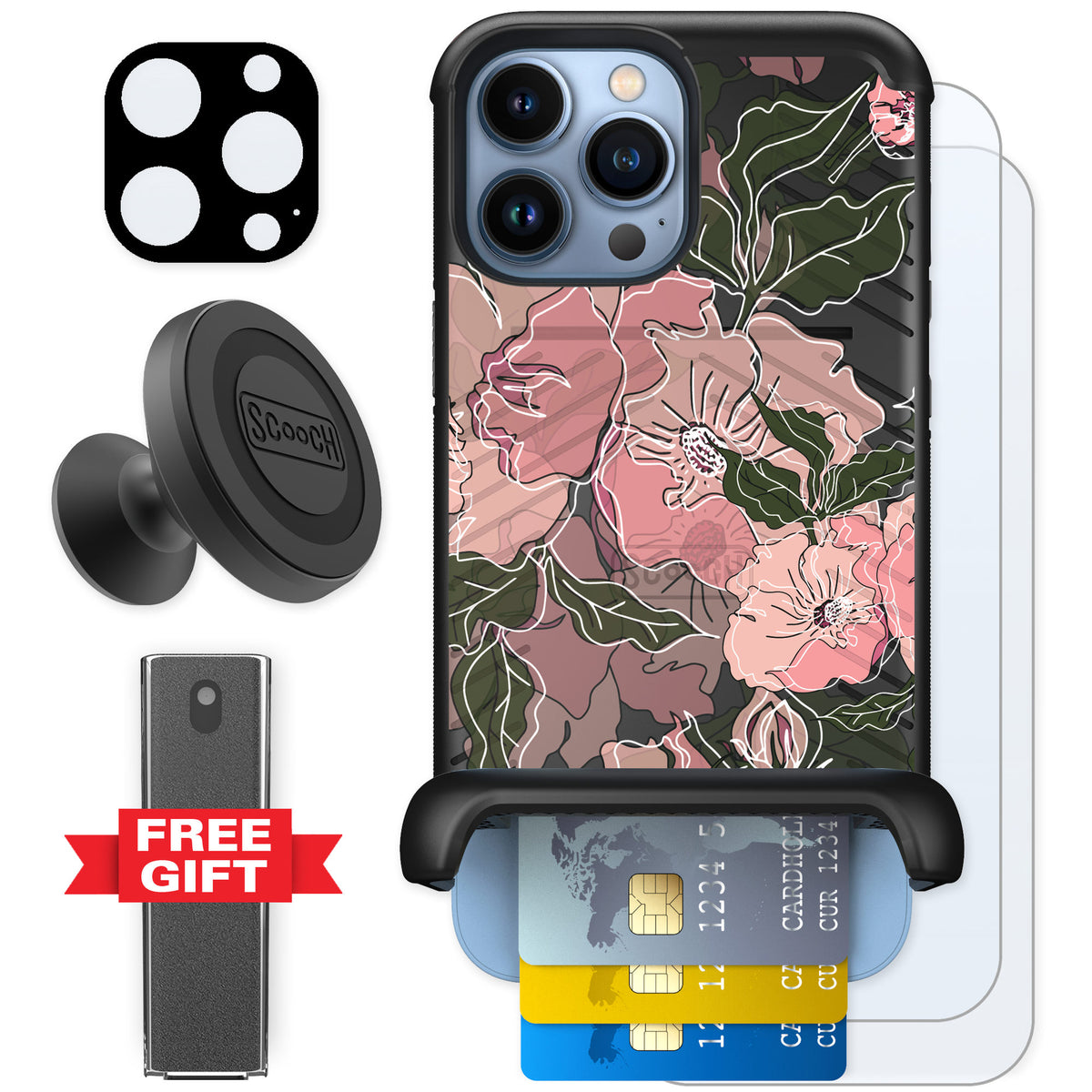 Scooch Wingmate Blush Botanical for iPhone 13 Pro Max — Defender Bundle