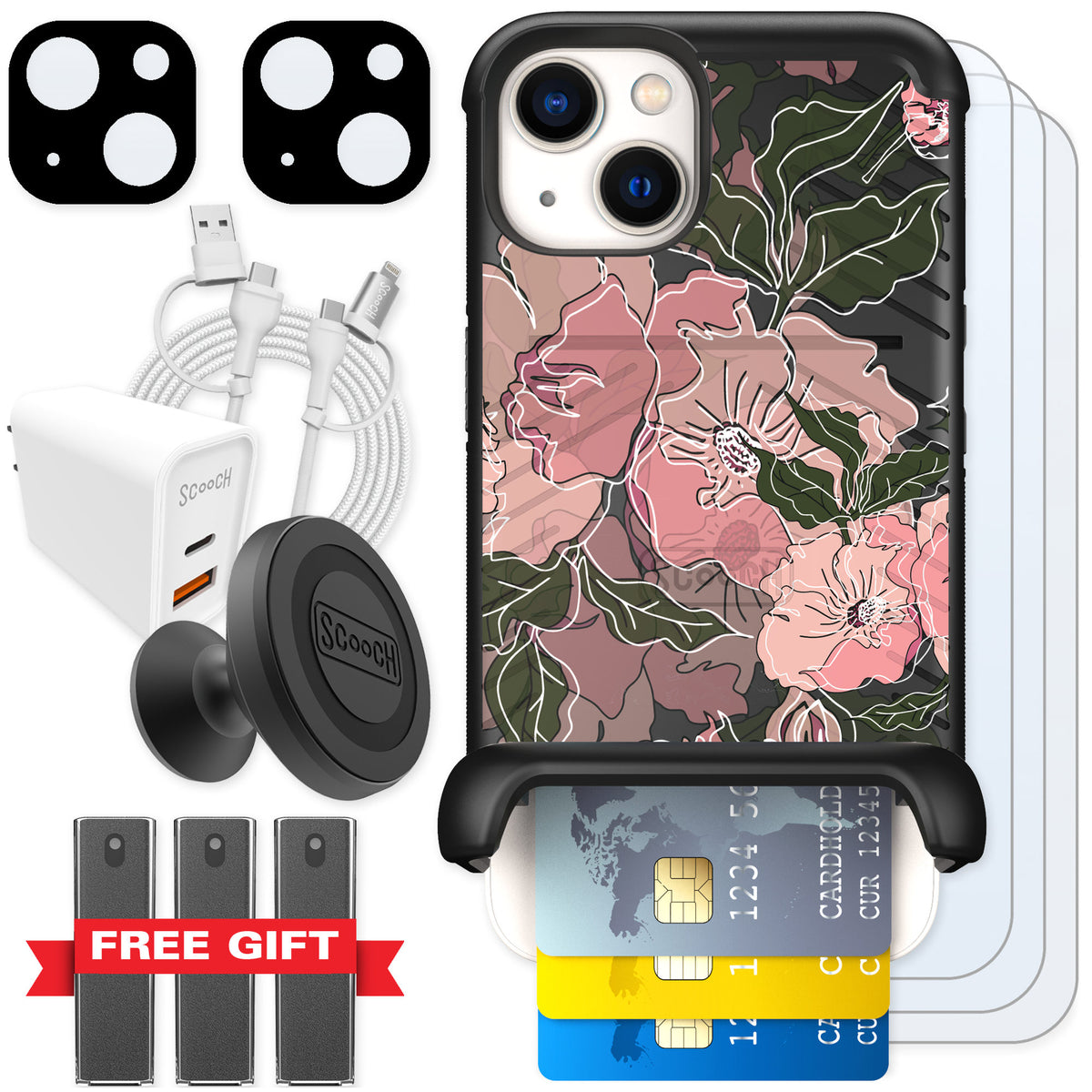 Scooch Wingmate Blush Botanical for iPhone 13 — Ultimate Bundle