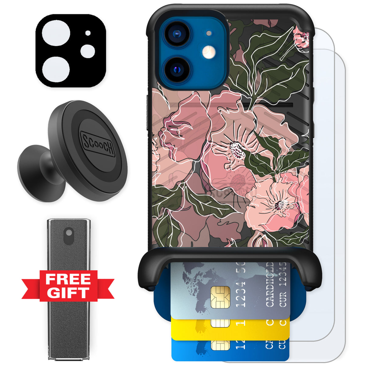 Scooch Wingmate Blush Botanical for iPhone 12 — Defender Bundle