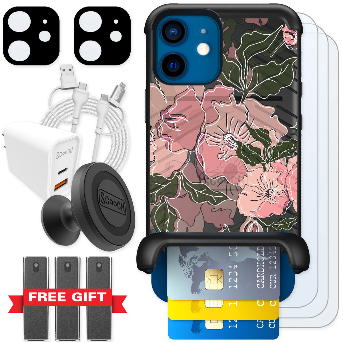 Scooch Wingmate Blush Botanical for iPhone 12 — Ultimate Bundle
