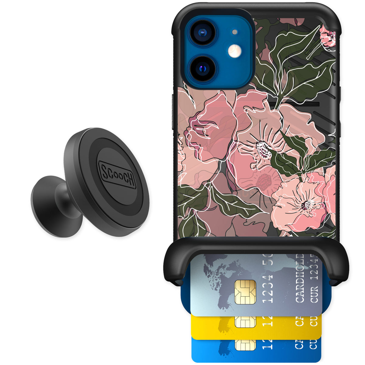 Scooch Wingmate Blush Botanical for iPhone 12 mini — Starter Bundle