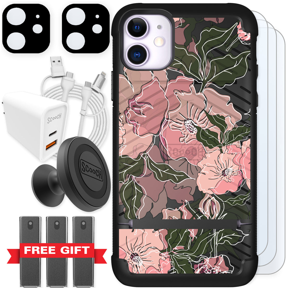 Scooch Wingmate Blush Botanical for iPhone 11 — Ultimate Bundle