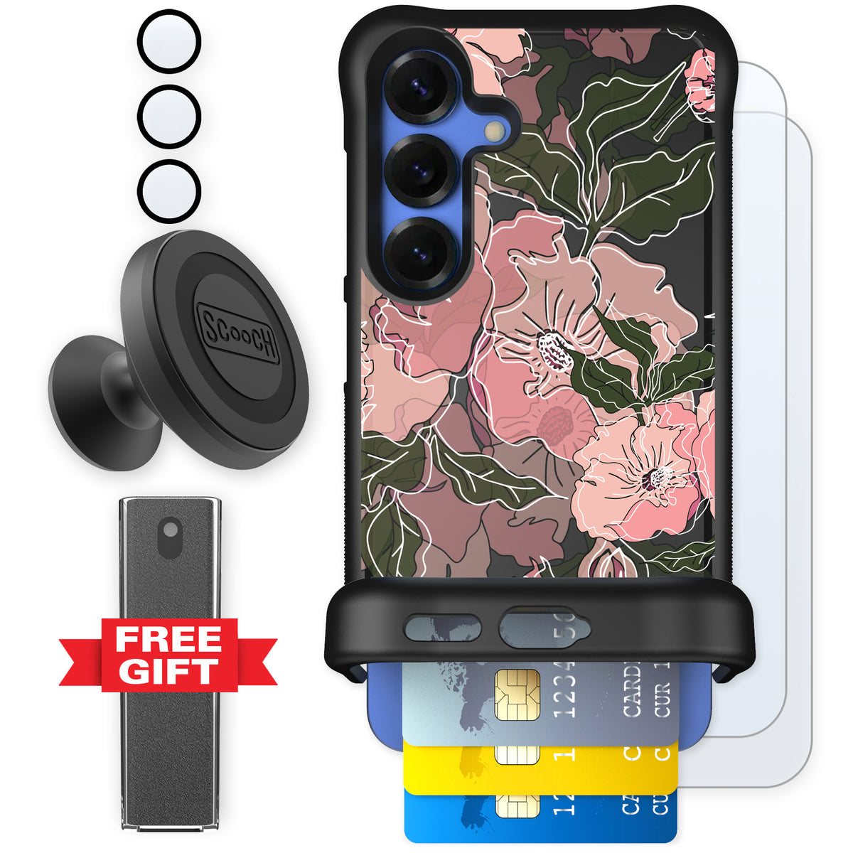Scooch Wingmate Blush Botanical for Galaxy S25 — Defender Bundle