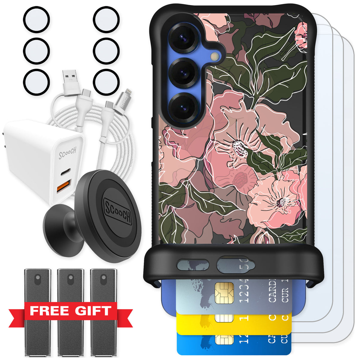 Scooch Wingmate Blush Botanical for Galaxy S25 — Ultimate Bundle