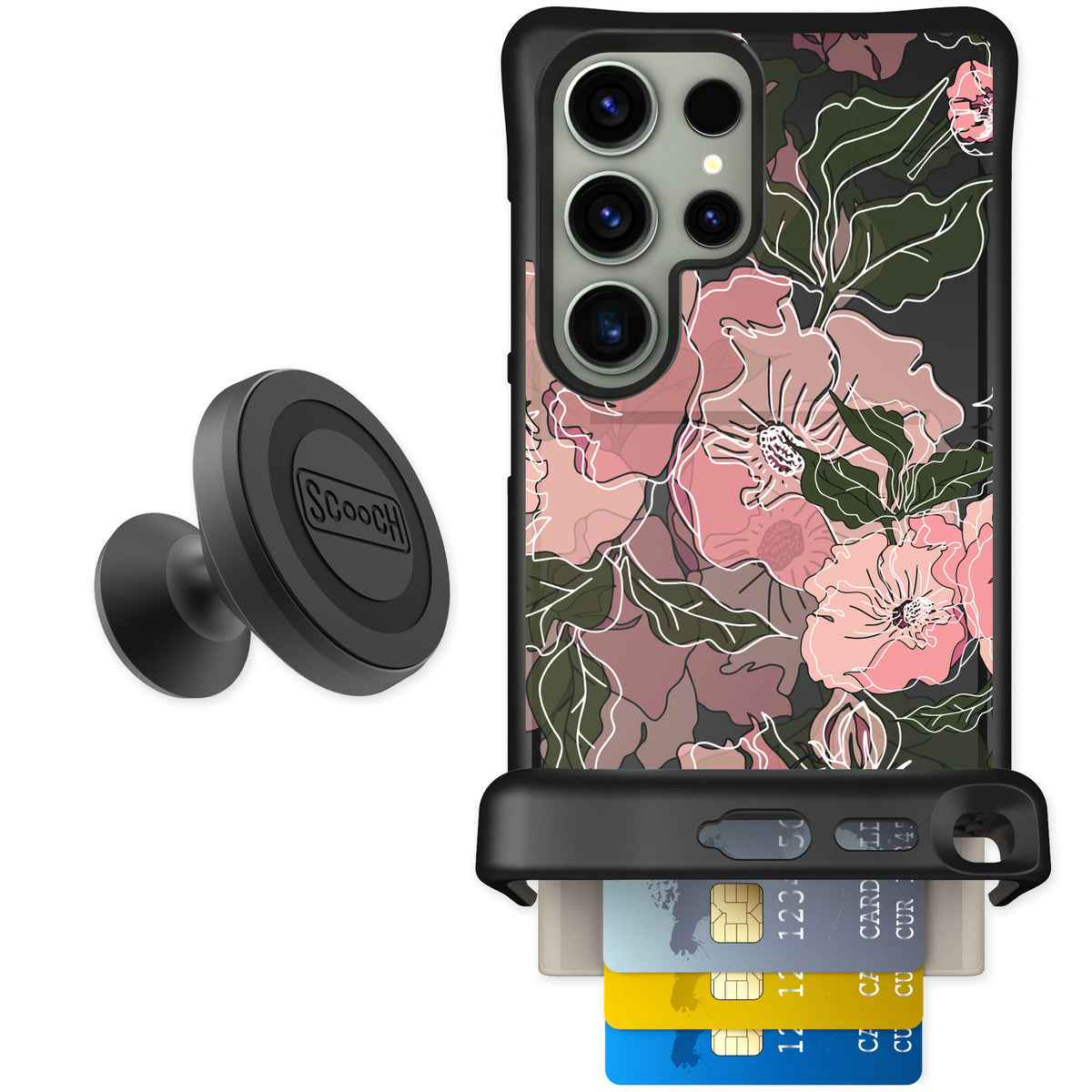Scooch Wingmate Blush Botanical for Galaxy S24 Ultra — Starter Bundle