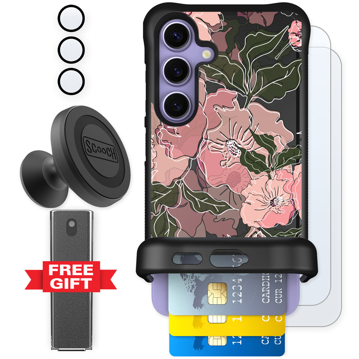 Scooch Wingmate Blush Botanical for Galaxy S24 — Defender Bundle